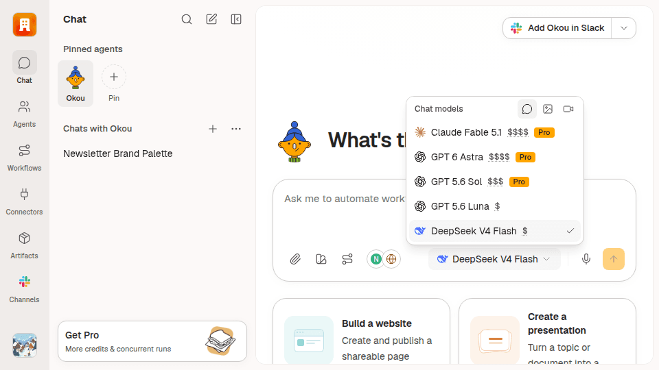The chat model picker showing GPT 6 Astra with its Pro eligibility badge