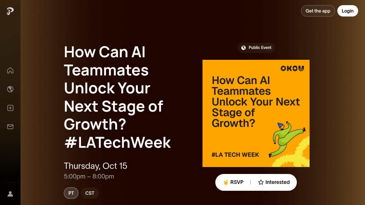 The Partiful event page for Okou's AI teammates panel during LA Tech Week