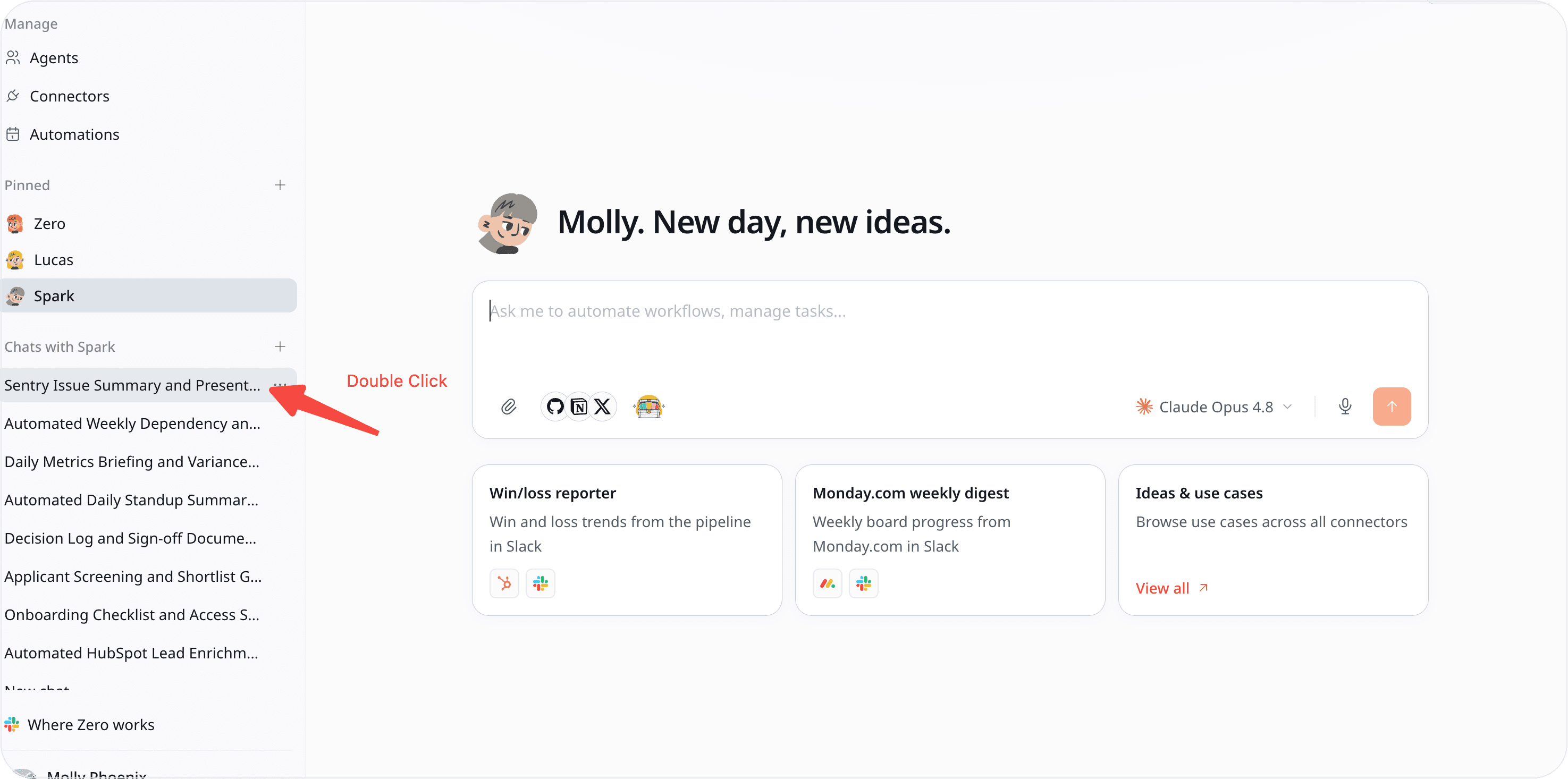 Klik ganda judul chat di sidebar untuk menggantinya
