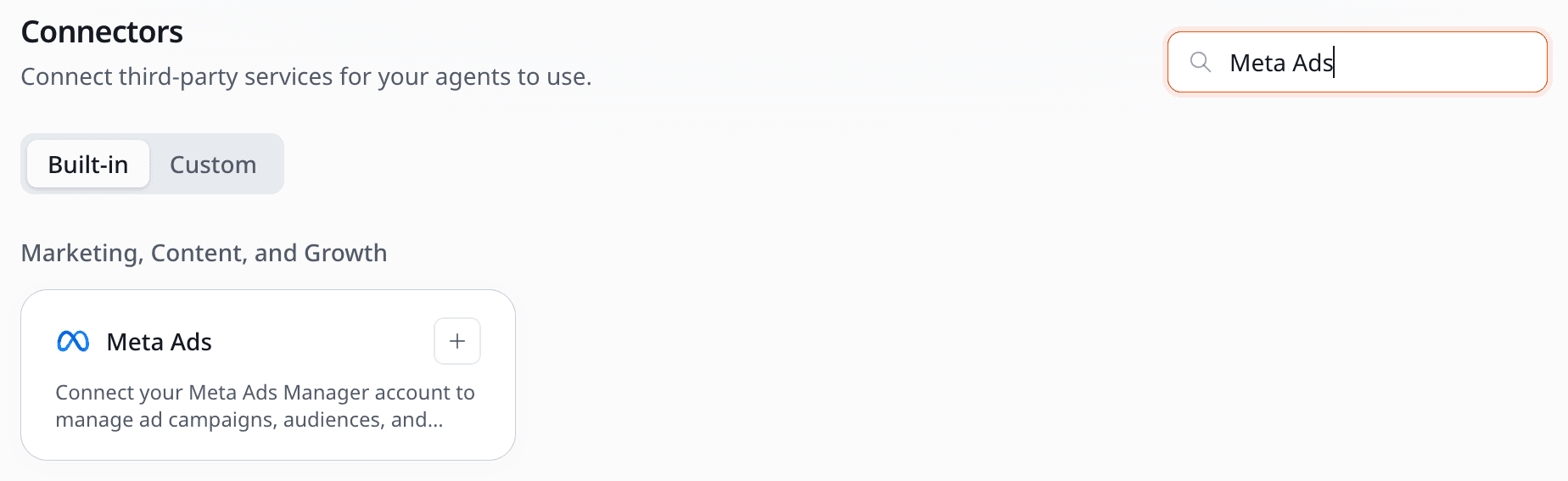 Meta Ads in the connectors list
