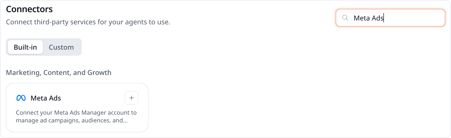 Meta Ads in the connectors list