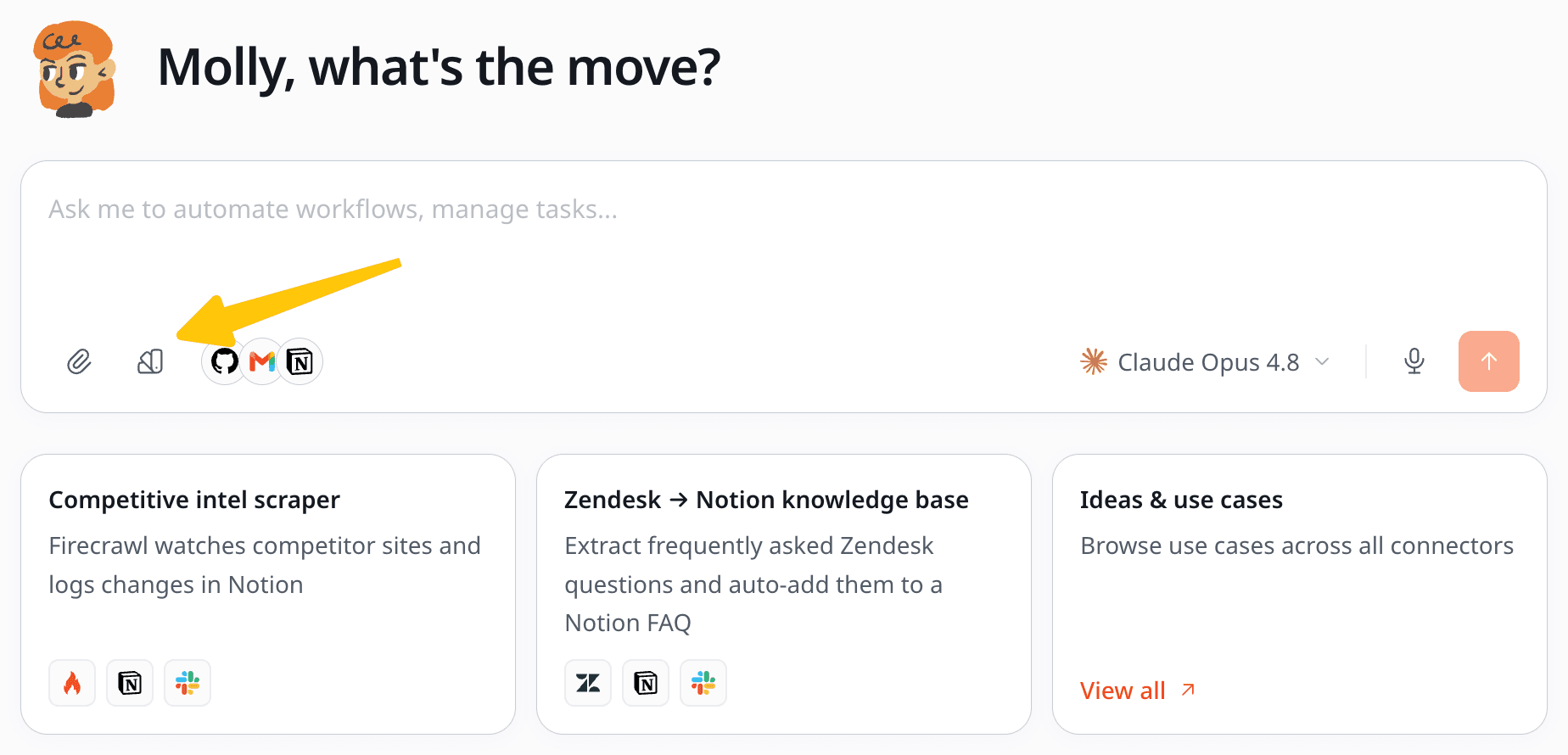 The template picker in the chat composer