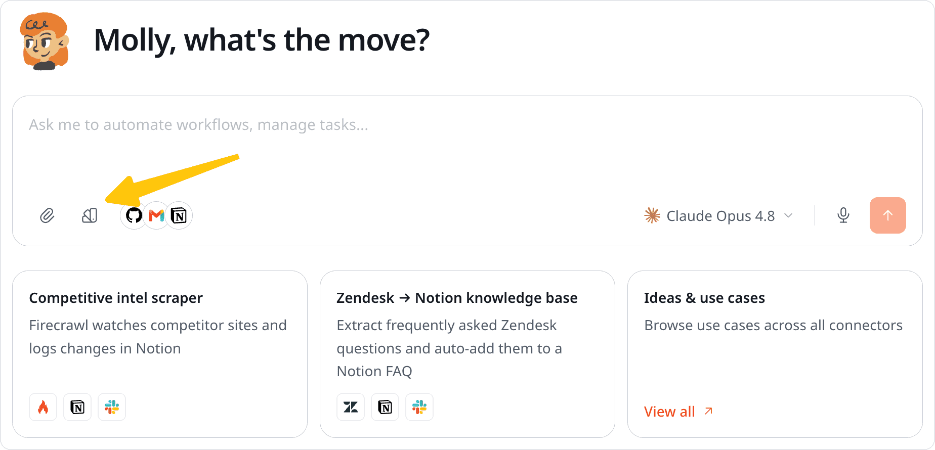 The template picker in the chat composer