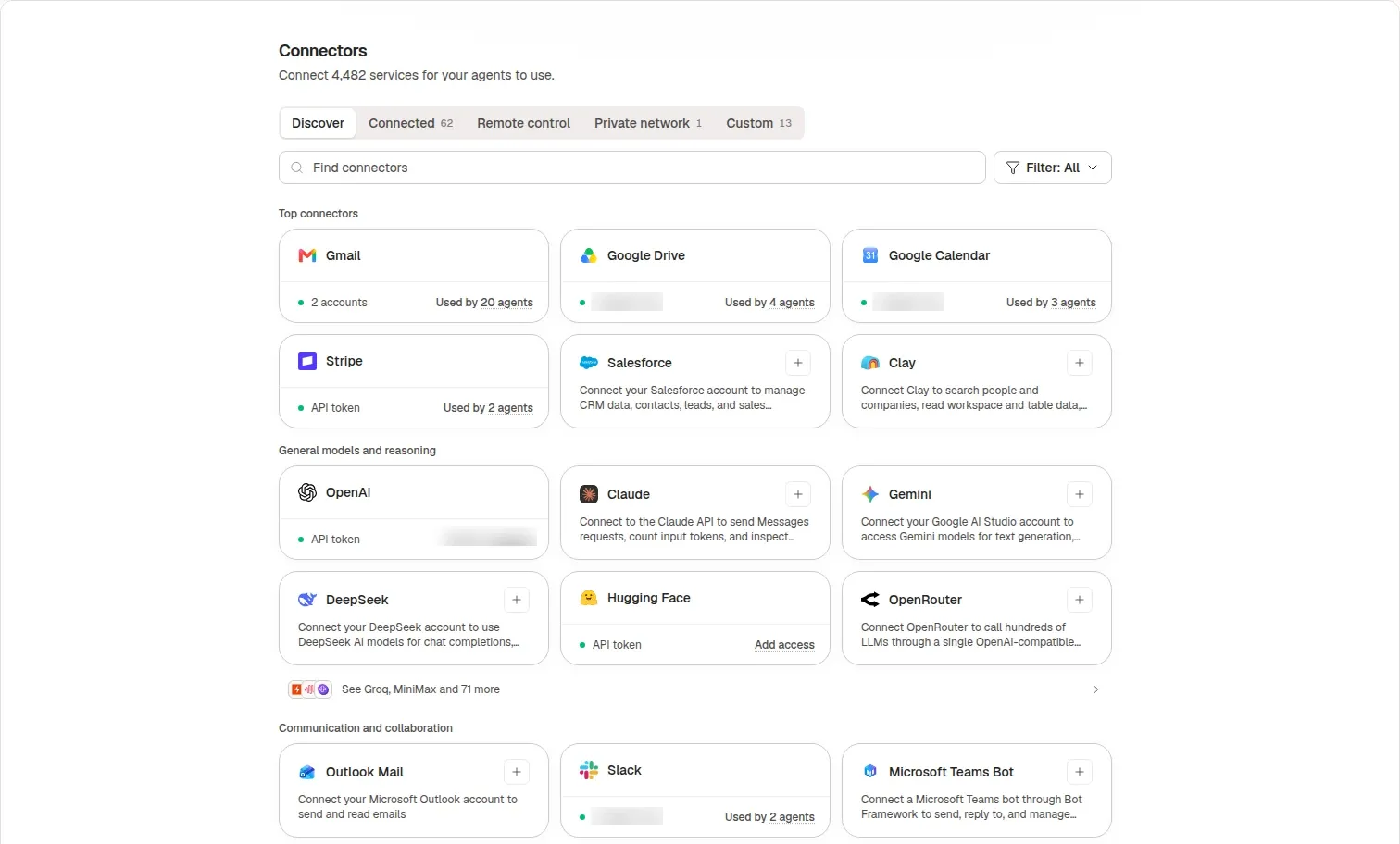 The current Okou connector directory, showing business apps and model providers.